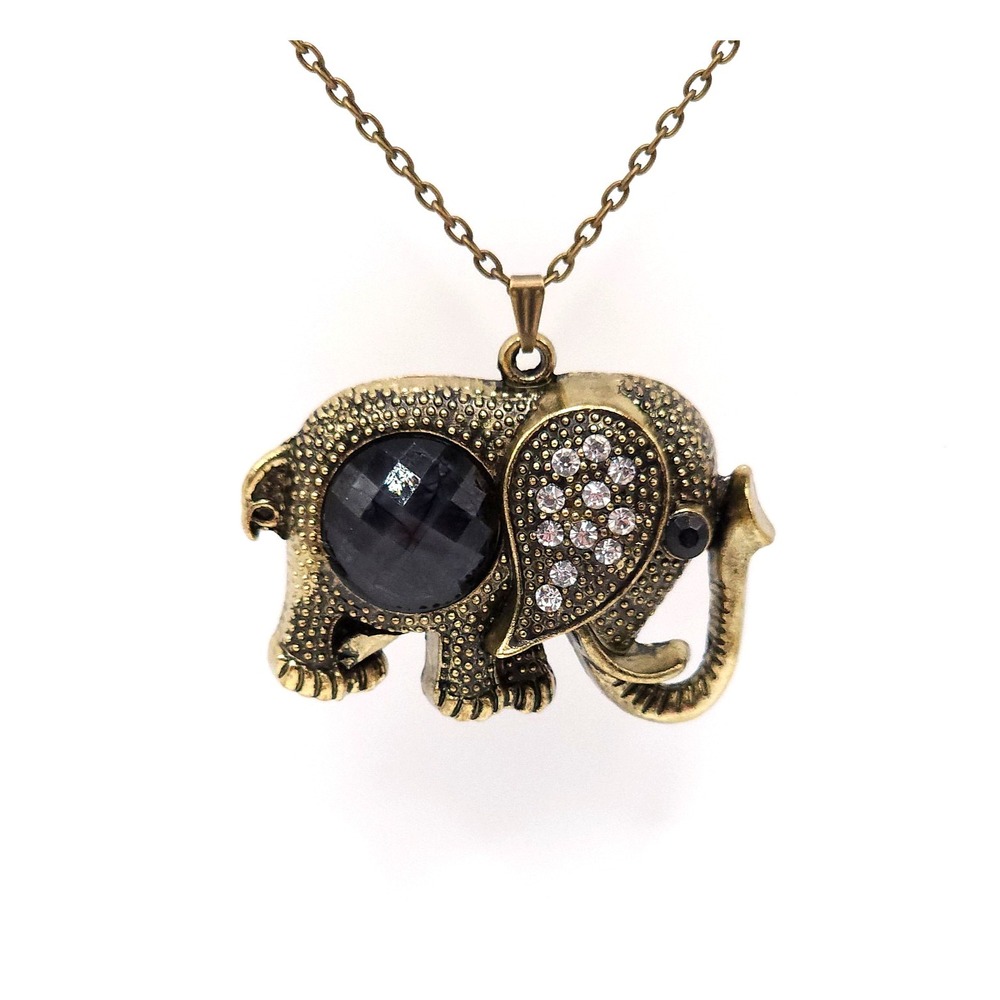 Elephant Pendant Necklace Gold Tone Boho